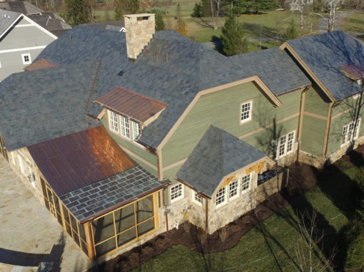 Greenstone Slate® Vermont Strata Gray slate roof install using reduced weight installation method
