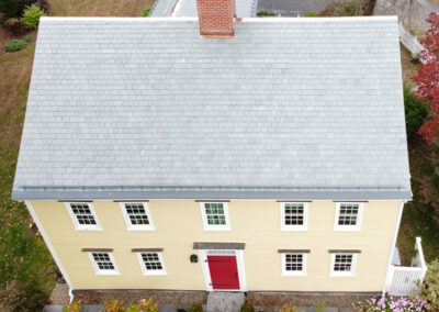 Vermont Clear Gray Slate Roof Installation on Colonial-style Residence in Massachusetts using SlateTec reduced weight installation system