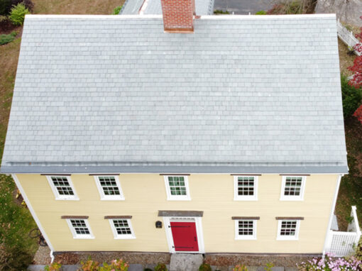 Vermont Clear Gray Slate Roof Installation on Colonial-style Residence in Massachusetts using SlateTec reduced weight installation system